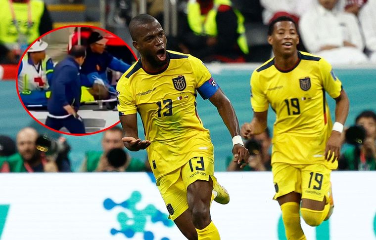 Enner Valencia simuló un desmayo para irse en ambulancia del campo de juego y evitar caer detenido. Foto: EFE