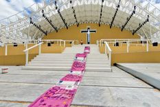 Alfombra billetes Iglesia católica La alfombra de billetes para protestar contra el papa Francisco y la iglesia católica. Foto: @BordaloII, Twitter