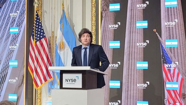 Milei habla ante inversores. Foto: Flavia Seva