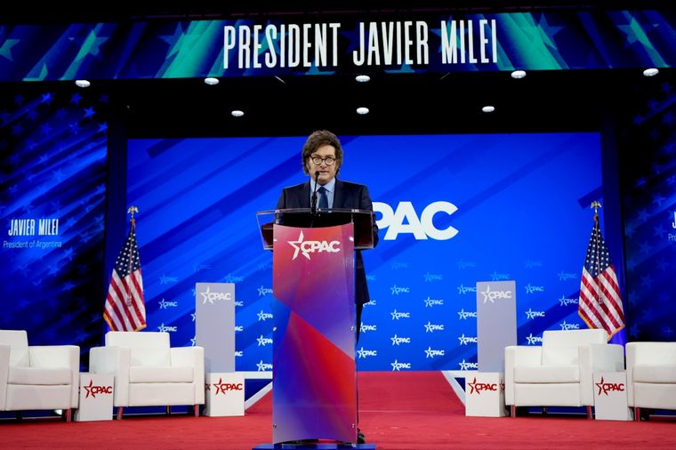 Javier Milei durante su discurso en la cumbre CPAC Foto: Oficina del Presidente