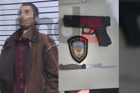 El sospechoso que fue detenido tras la persecución y las armas incautadas. (Se pixela el rostro porque puede pasar a rueda de personas) El sospechoso que fue detenido tras la persecución y las armas incautadas. (Se pixela el rostro porque puede pasar a rueda de personas)