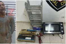 El sospechoso aprehendido y los elementos robados recuperados. Foto: MDZ.