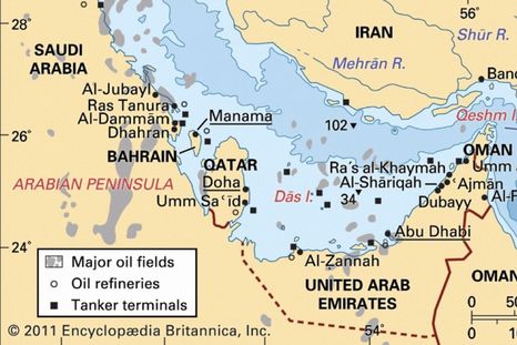 El Golfo Pérsico, muy estratégico, sitio del ataque de Irán al buque de Estados Unidos. Foto Enciclopedia Británica El Golfo Pérsico, muy estratégico, sitio del ataque de Irán al buque de Estados Unidos. Foto Enciclopedia Británica