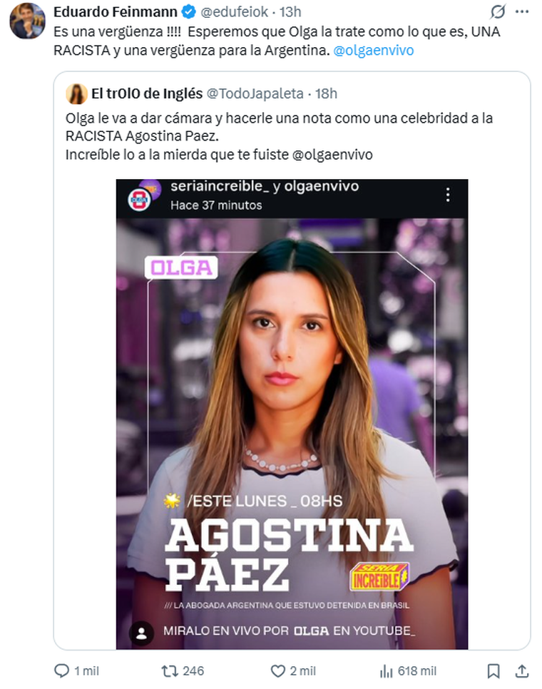 Eduardo Feinmann contra Agostina Páez. Eduardo Feinmann contra Agostina Páez. 