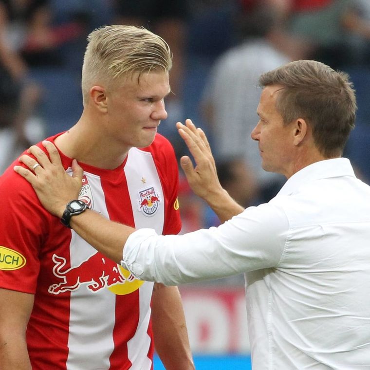 Jesse Marsch y Erling Haaland, juntos en el Salzburgo. Foto: Red Bull