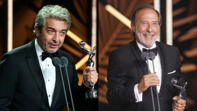 Ricardo Darín y Guillermo Francella, en un particular estreno simultáneo Foto: Captura TV