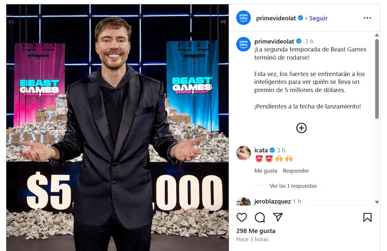 MrBeast regresa a Amazon Prime Video. Créditos: Instagram / beastgamesonprime MrBeast regresa a Amazon Prime Video. Créditos: Instagram / beastgamesonprime