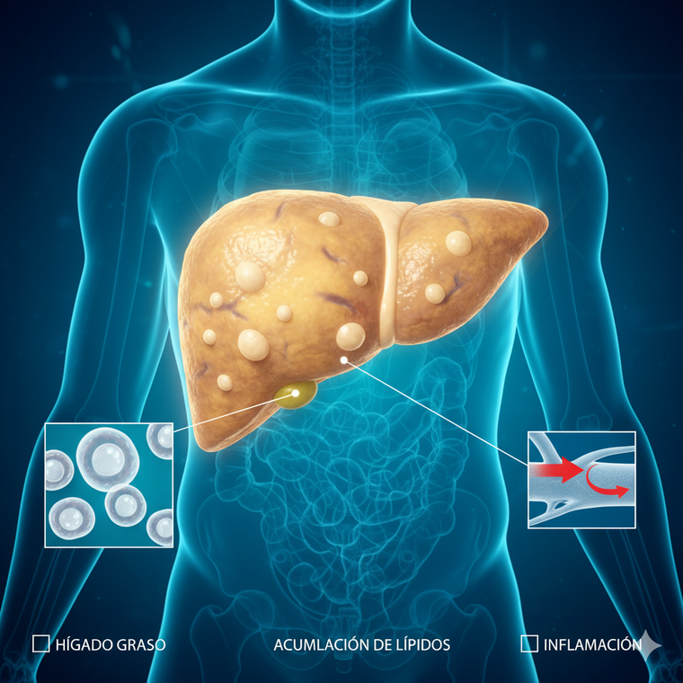 El hígado graso trae complicaciones. Fuente: IA Gemini. El hígado graso trae complicaciones. Fuente: IA Gemini.