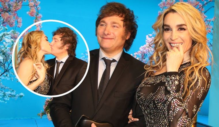 Amor en ascenso: Fátima Flórez y Javier Milei a los besos. FOTO: Gentileza Paparazzi.