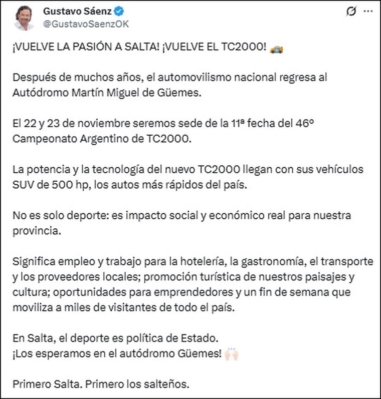 El anuncio fue realizado por el gobernador Gustavo Sáenz. El anuncio fue realizado por el gobernador Gustavo Sáenz.