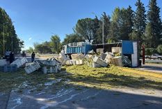 El acoplado volcó y la uva transportada ocupó parte de la carpeta asfáltica en la zona de El Carrizal, en Luján de Cuyo.