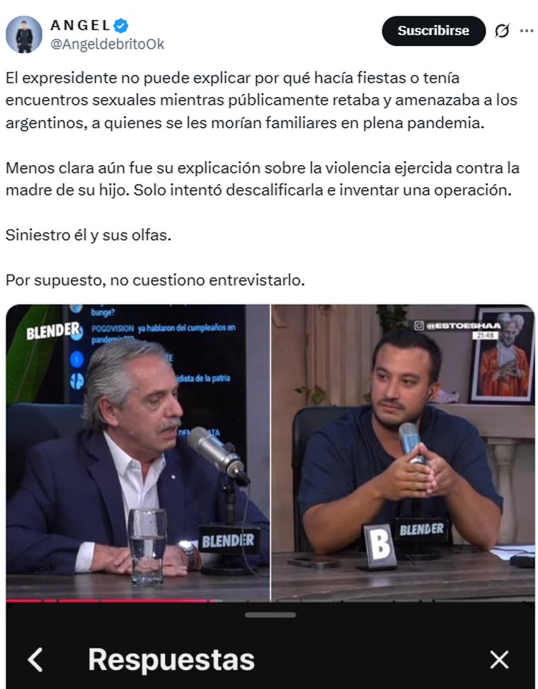 Ángel de Brito arremetió contra Alberto Fernández. Foto: captura de pantalla X / @angeldebritoOk. Ángel de Brito arremetió contra Alberto Fernández. Foto: captura de pantalla X / @angeldebritoOk.