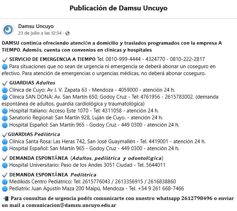 La publicación de la obra social que aclaró los servicios que continuaban prestándose y que generó muchos comentarios negativos de los beneficiarios. La publicación de la obra social que aclaró los servicios que continuaban prestándose y que generó muchos comentarios negativos de los beneficiarios.