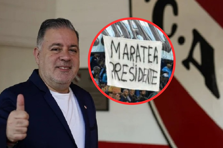 Los hinchas de Racing se burlaron de Independiente con una bandera sobre Santiago Maratea