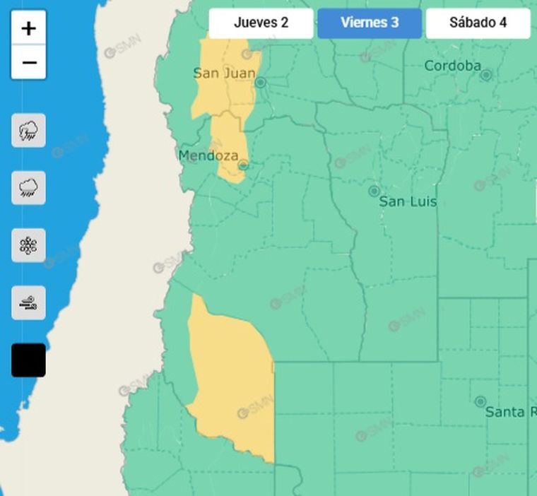 El SMN emitió un alerta por Zonda para el viernes. También se espera la presencia de este fenómeno durante el sábado. El SMN emitió un alerta por Zonda para el viernes. También se espera la presencia de este fenómeno durante el sábado.