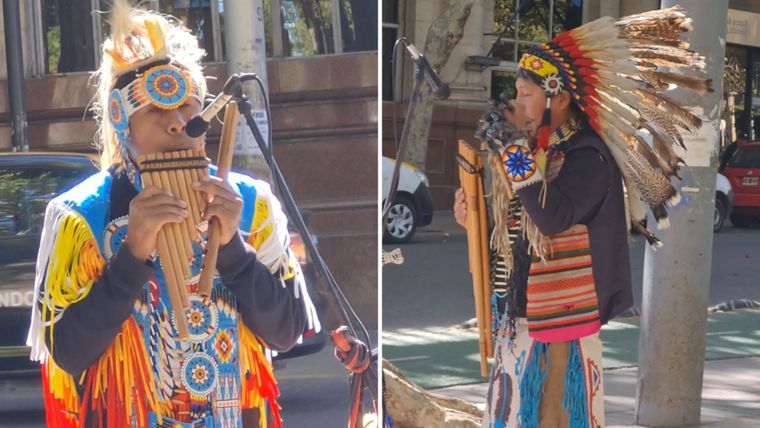 Bajo el sol del mediodía mendocino los músicos despliegan un colorido vestuario cargado de simbología andina. Bajo el sol del mediodía mendocino los músicos despliegan un colorido vestuario cargado de simbología andina.