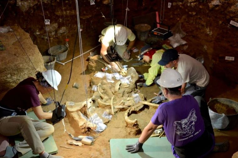 Científicos trabajan en la cueva donde se produjo el descubrimiento. Foto Dpa