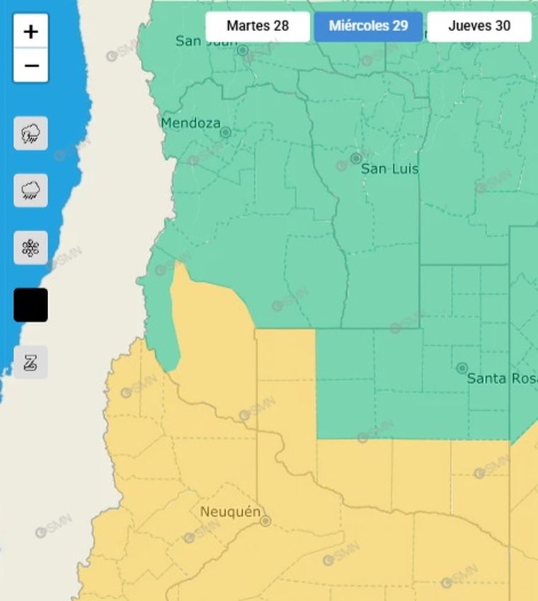 El SMN emitió un alerta por vientos fuertes para la madrugada del miércoles en el sur de Mendoza. El SMN emitió un alerta por vientos fuertes para la madrugada del miércoles en el sur de Mendoza.