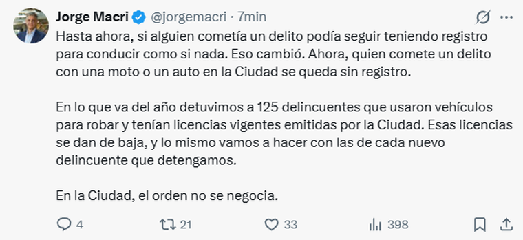 Jorge Macri anunció la nueva medida y expresó un mensaje en las redes sociales. Jorge Macri anunció la nueva medida y expresó un mensaje en las redes sociales.
