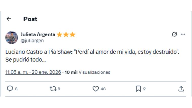 Las duras palabras de Castro al terminar su relación con Siciliani.