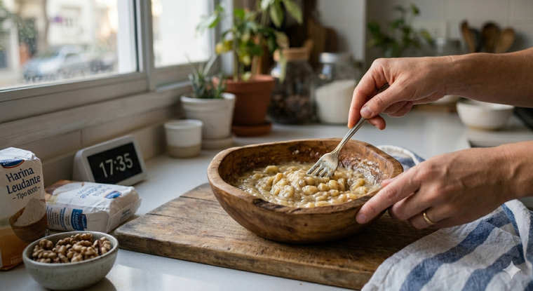 La clave del éxito del budín está en el puré de bananas. Fuente: IA Gemini. La clave del éxito del budín está en el puré de bananas. Fuente: IA Gemini.