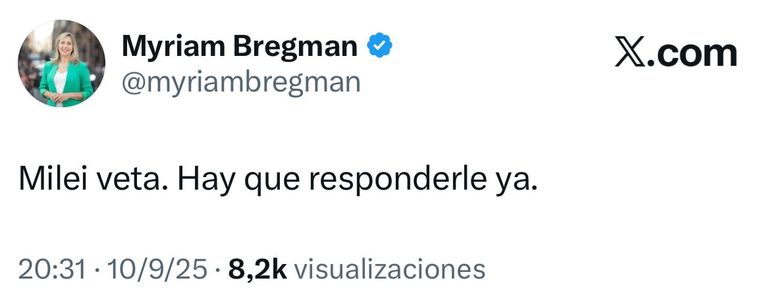Myriam Bregman repudió el veto Myriam Bregman repudió el veto
