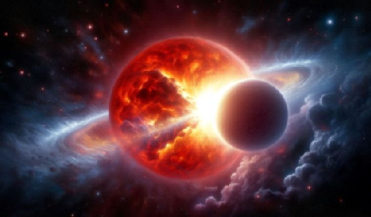 Imagen generada por IA de una enana blanca antes de explotar como supernova. Foto: Dpa.