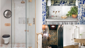 En la imagen los cinco diseños que expertos aconsejan para un baño sin ventana. Foto: homesandgardens.com