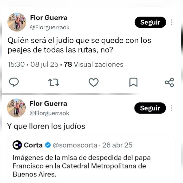 El historial de posteos de tono antisemita de Florencia Guerra Sodero. El historial de posteos de tono antisemita de Florencia Guerra Sodero.