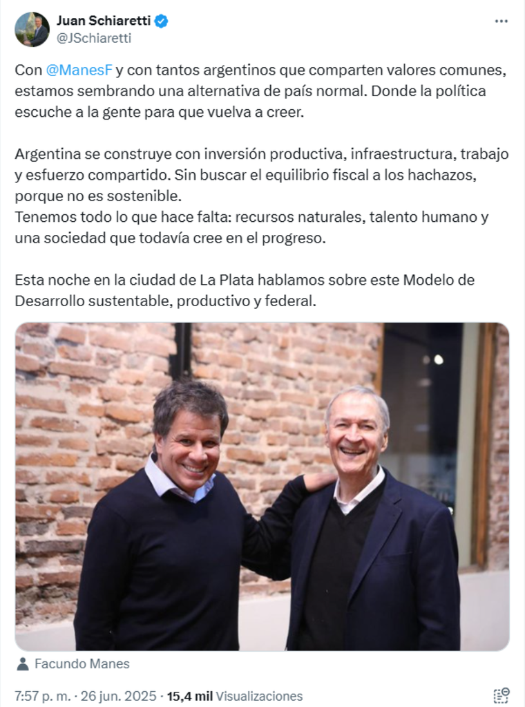 Juan Schiaretti y Facundo Manes estuvieron al frente del congreso partidario de su nueva fuerza política.