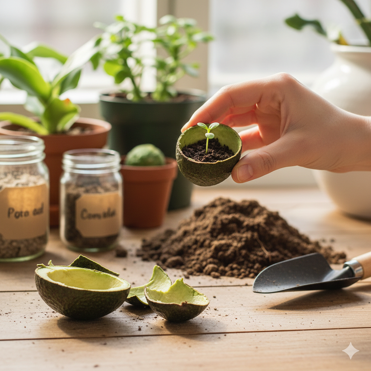 El jardín estará agradecido con la cáscara de palta. Fuente: IA Gemini. El jardín estará agradecido con la cáscara de palta. Fuente: IA Gemini.