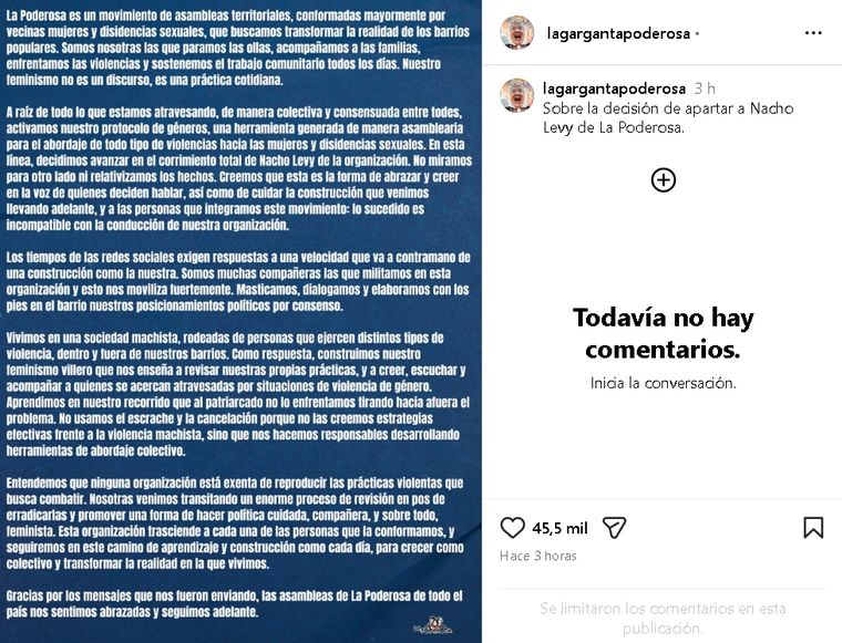 El comunicado que compartió la revista. El comunicado que compartió la revista.