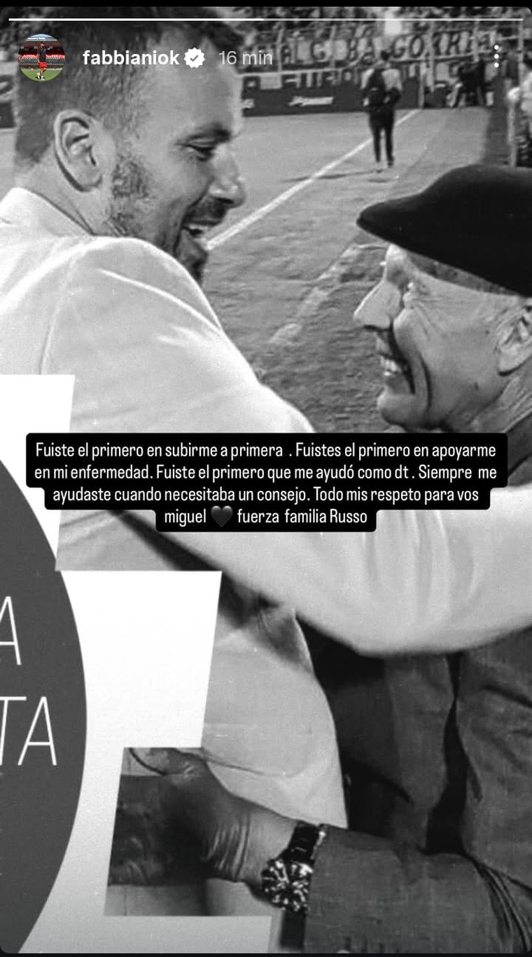 La historia que subió el Ogro Fabbiani para despedir a Miguel Ángel Russo. Foto: IG @fabbianiok La historia que subió el Ogro Fabbiani para despedir a Miguel Ángel Russo. Foto: IG @fabbianiok