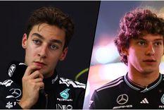 Los pilotos de Mercedes, George Russell y Kimi Antonelli, fueron  penalizados con un puesto en la parrilla para el Gran Premio de Bahréin, tras infringir las reglas en la sesión de clasificación. Foto: Fórmula 1 oficial