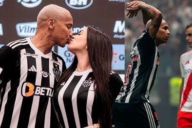 MDZol | Deyverson y su esposa, Karina Alexandre, al firmar para Atlético Mineiro. Foto: Foto Baires y @Atletico