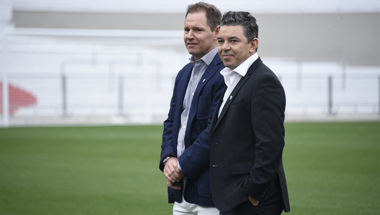 Marcelo Gallardo y Jorge Brito en el Monumental. Foto: Juan Mateo Aberastain/MDZ