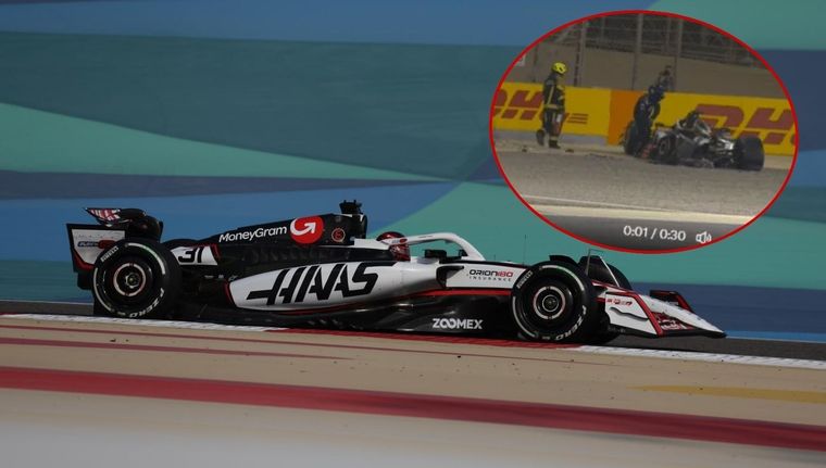 Tremendo palo de Ocon en Bahréin: bandera roja y preocupación en Haas Foto: EFE y captura de TV