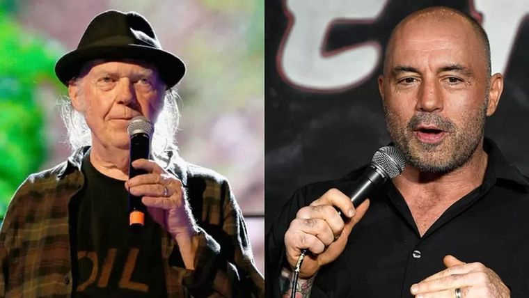 Foto: GETTY IMAGES. El rockero Neil Young acusó al comediante Joe Rogan de esparcir desinformación en su podcast.
