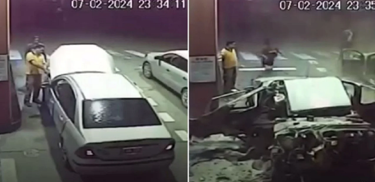 La explosión del auto de la mujer policía. Foto: NA