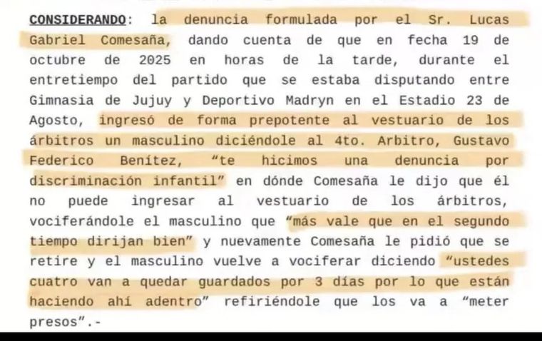El fiscal de la causa iniciada por Comesaña desestimó su denuncia de amenazas por los sucesos en Gimnasia (J) vs. Dep. Madryn. El fiscal de la causa iniciada por Comesaña desestimó su denuncia de amenazas por los sucesos en Gimnasia (J) vs. Dep. Madryn.
