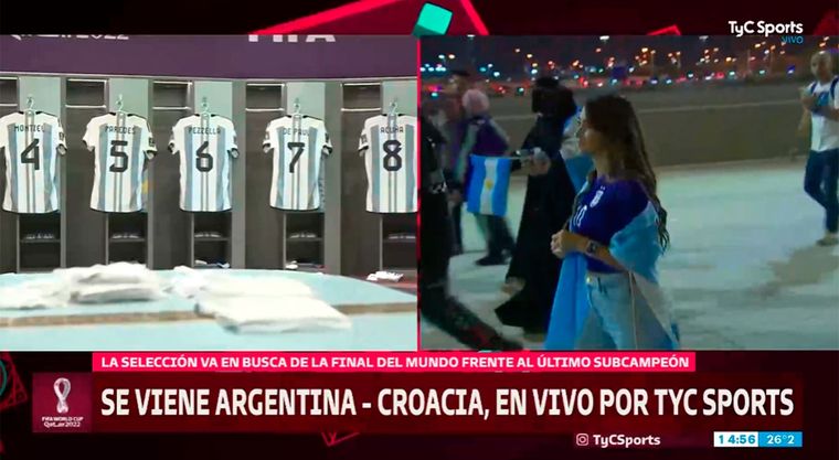 Antonela Roccuzzo y la familia de Messi, presente en el estadio para ver la semifinal Argentina - Croacia.