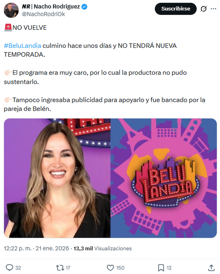 El Nueve bajó el programa de Belén Francese. El Nueve bajó el programa de Belén Francese.