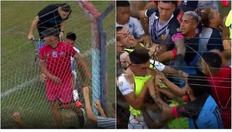 Por un camillero, terminaron a las piñas en el partido entre Brown de Adrogué y Dock Sud. Foto: captura de TV