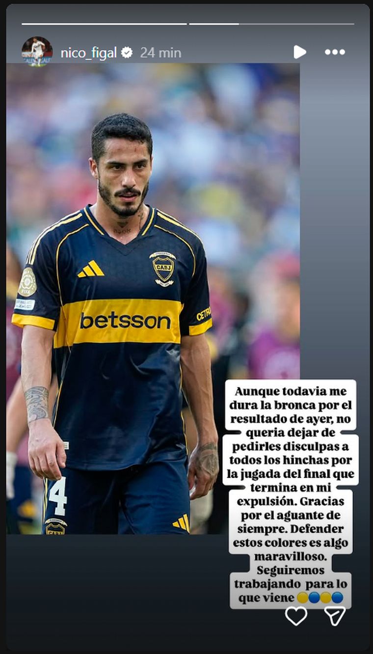 Nicolás Figal pidió disculpas en sus historias de Instagram. Nicolás Figal pidió disculpas en sus historias de Instagram.