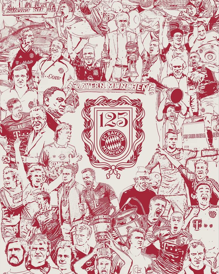 La imagen de Landauer, a la izquierda del escudo especial para celebrar los 125 años de historia del club de Munich. La imagen de Landauer, a la izquierda del escudo especial para celebrar los 125 años de historia del club de Munich.