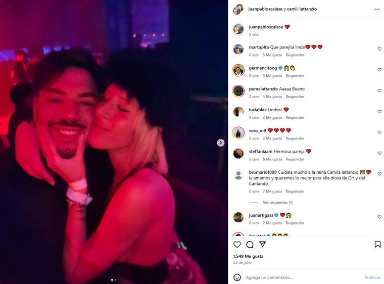 La publicación de Pablo Scalese junto a Camila Lattanzio, ex Gran Hermano. Foto: captura de pantalla Instagram/ @juanpabloscalese. La publicación de Pablo Scalese junto a Camila Lattanzio, ex Gran Hermano. Foto: captura de pantalla Instagram/ @juanpabloscalese.