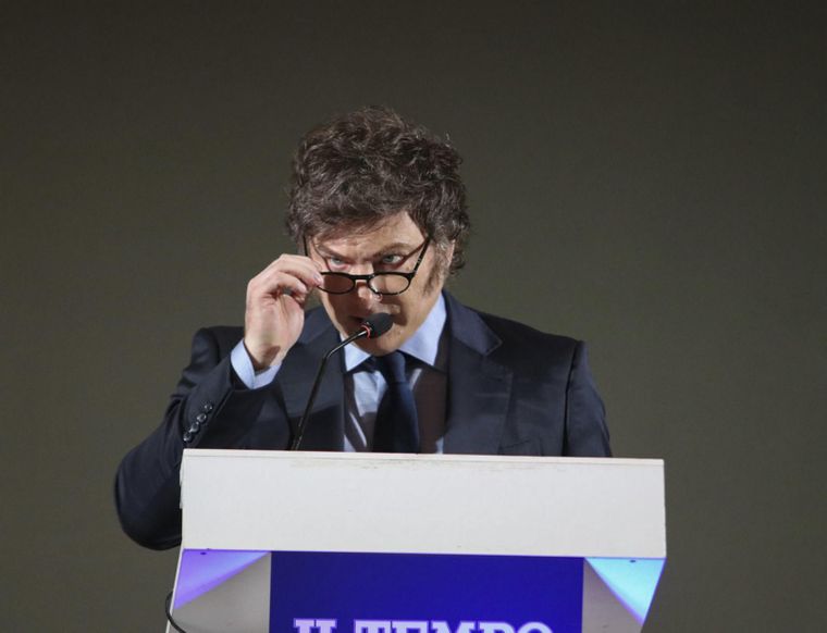 Milei en la Fundación Milton Friedman en Roma Foto: EFE
