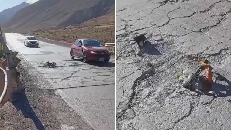 Bache en la Ruta 7 a la altura del arroyo Los Puquios. Bache en la Ruta 7 a la altura del arroyo Los Puquios.