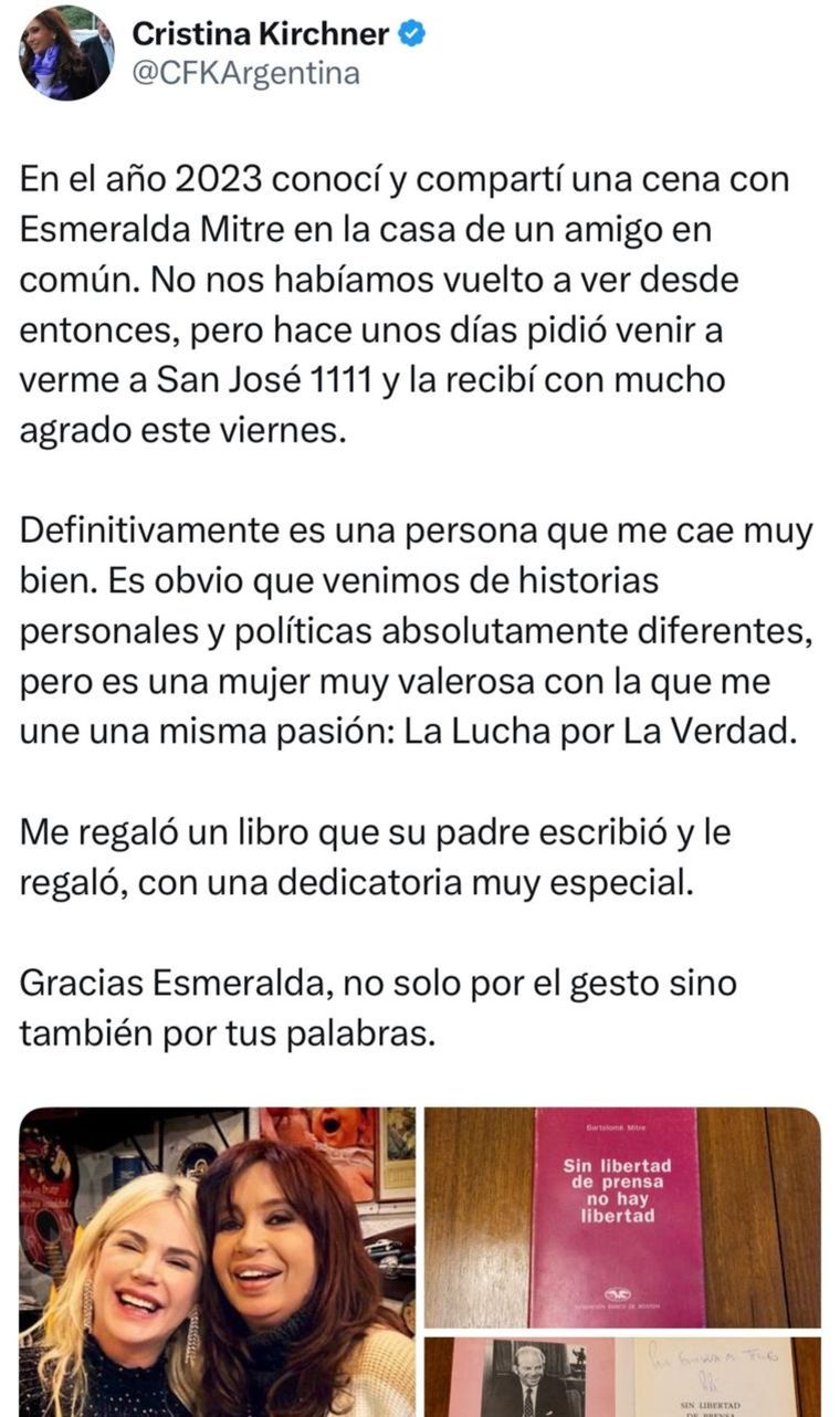 El posteo que le dedicó la exmandataria a la actriz. El posteo que le dedicó la exmandataria a la actriz.