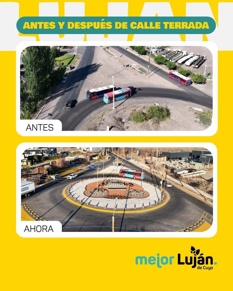 El antes y el después de la rotonda de calle Terrada, en Luján de Cuyo El antes y el después de la rotonda de calle Terrada, en Luján de Cuyo